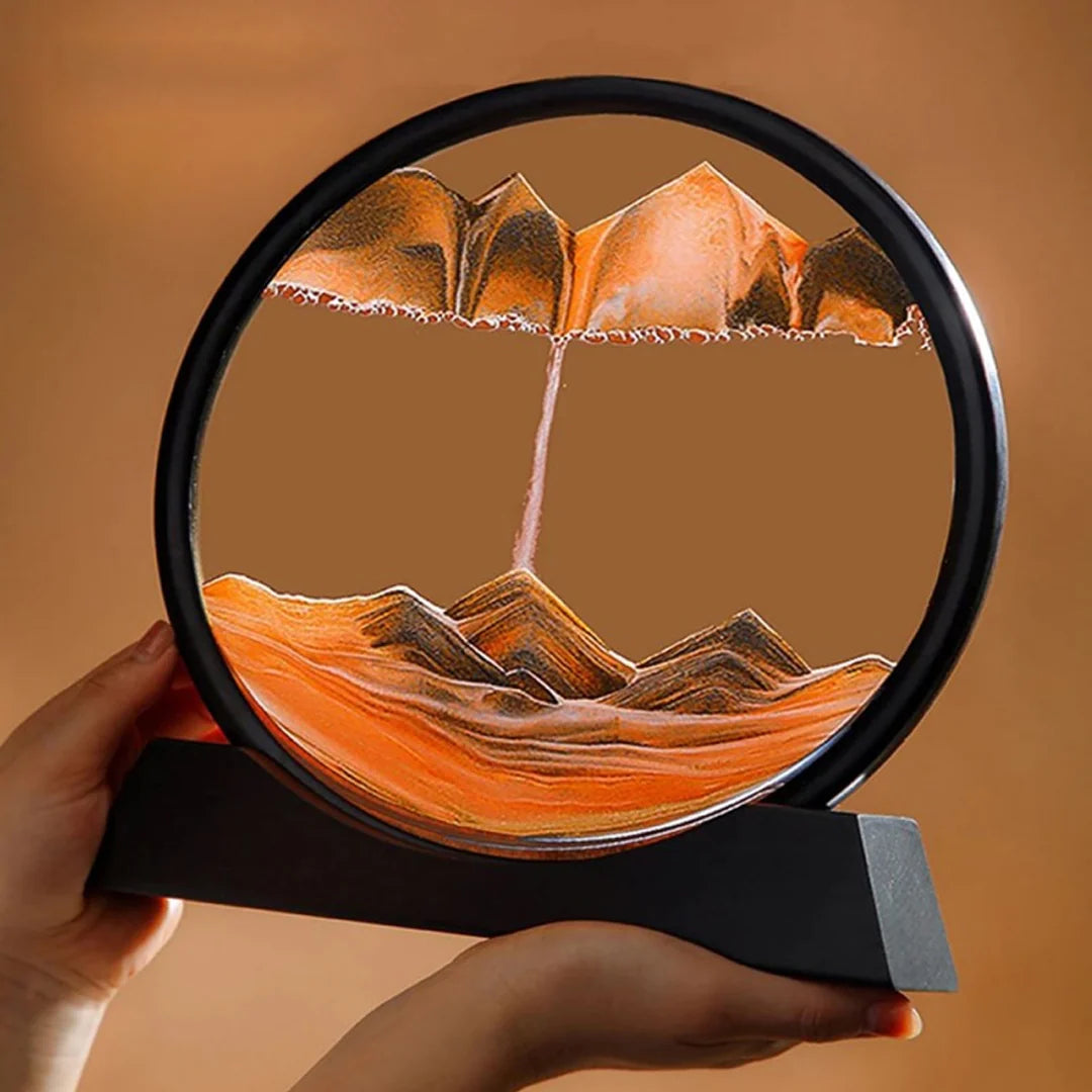 3D Dynamic Sand Art Liquid Video Moving Sand Art Picture Round Glass Deep Sea Sandscape Motion Display Flowing Sand Frame Relaxing Desktop Home Office Work Decoration