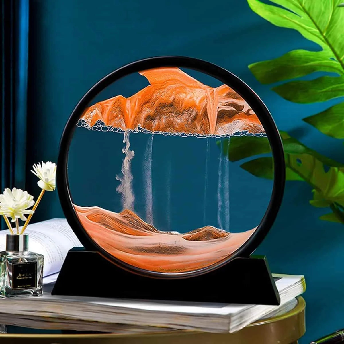 3D Dynamic Sand Art Liquid Video Moving Sand Art Picture Round Glass Deep Sea Sandscape Motion Display Flowing Sand Frame Relaxing Desktop Home Office Work Decoration