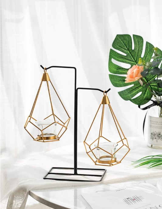 Double Golden Iron Hanging Candle Holders Metal Candlestick Candle Holder Decoration Home